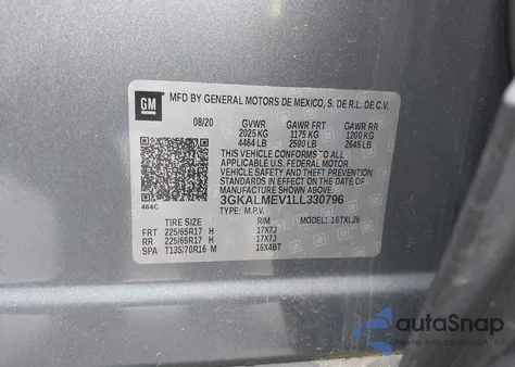 2020 GMC Terrain Fwd Sle z USA, uszkodzony, nr VIN 3GKALMEV1LL330796